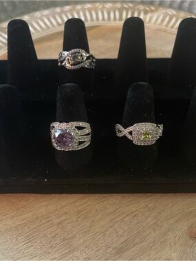 Silver Purple Gemstone Halo Ring - Women Jewelry